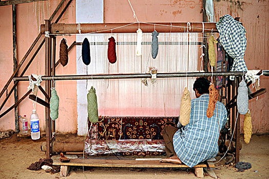 地毯,织布机,编织,斋浦尔,拉贾斯坦邦,北印度,印度,南亚,亚洲