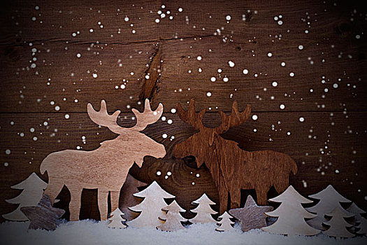 圣诞装饰,驼鹿,情侣,相爱,树,雪花