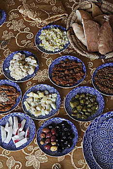 非洲,北非,摩洛哥,老,麦地那,餐馆,餐具,食物