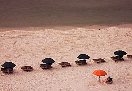 伞,休闲椅,海滩,俯拍,阿拉巴马,美国