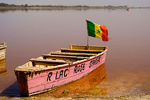 彩色,木船,玫瑰,达喀尔,区域,塞内加尔,非洲
