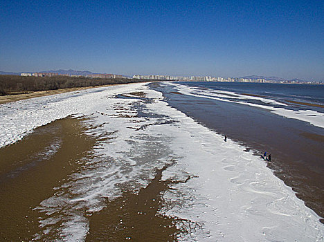 海冰,奇观,寒冷,冬季,冰块,海滩,安静,秦皇岛,北戴河,航拍,鸟瞰