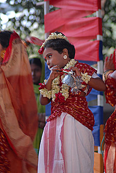 孩子,舞蹈表演,庆贺,收获节,艺术,十一月,达卡,孟加拉