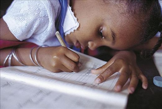 女孩,孩子,书写,练习本,学习,哈瓦那,古巴,中美洲