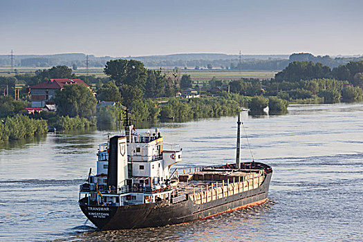 罗马尼亚,多瑙河,三角洲,俯视图,货船,黎明