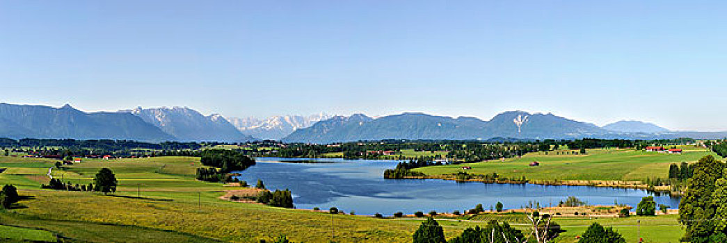 风景,湖,阿尔卑斯山,陆地,区域,上巴伐利亚,巴伐利亚,德国,欧洲