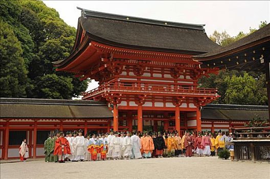 服务人员,排列,队列,神祠,西部,山,京都,日本,亚洲