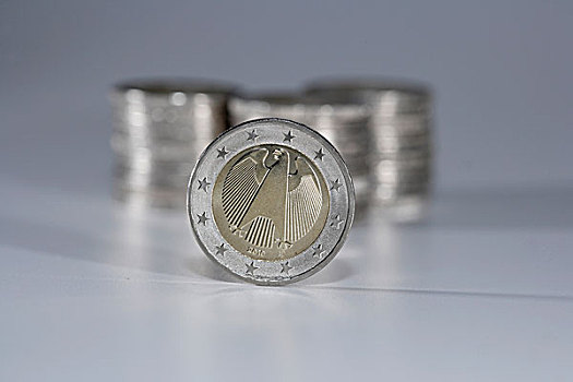 欧元硬币,正面,一堆