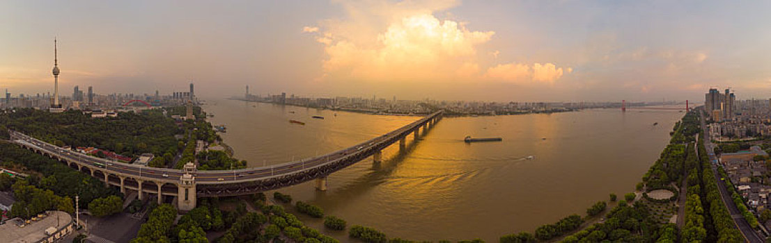 武汉,夏日,城市,航拍,傍晚,夜景,风光