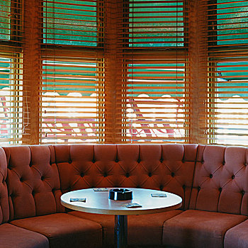 空,座椅,桌子,美洲,风格,绿色,百叶窗,窗户