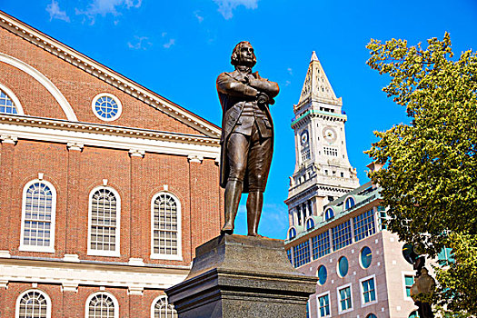 波士顿,亚当斯,纪念建筑,靠近,芬紐堂集市,马萨诸塞,美国