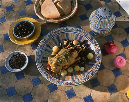 摩洛哥,鸡肉,洋葱,橄榄