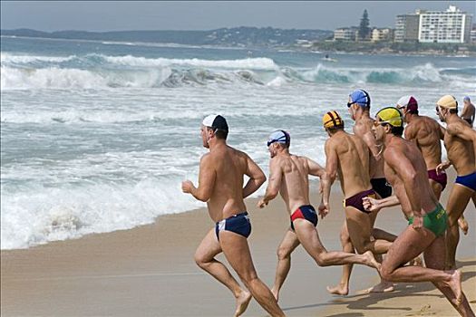 澳大利亚,新南威尔士,悉尼,救生,穿,彩色,冲刺,水,冠军,海滩
