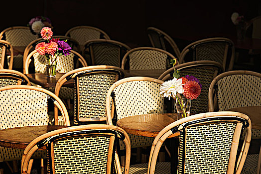 花束,空,巴黎,小酒馆,椅子,桌子,法国