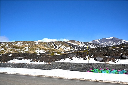 风景,海岸,火山,埃特纳火山,雪