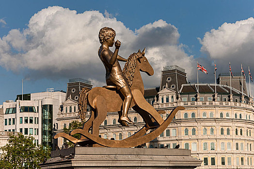 青铜,男孩,摇摆木马,特拉法尔加广场,伦敦,英格兰,英国,欧洲