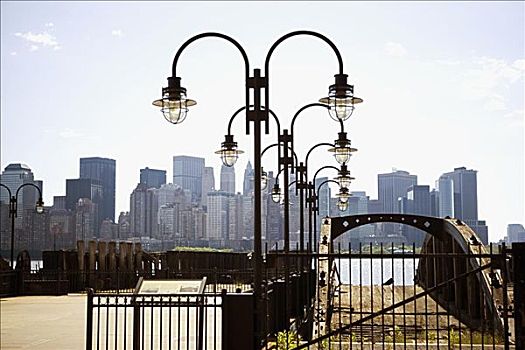 路灯柱,公园,建筑,背景,曼哈顿,纽约,美国