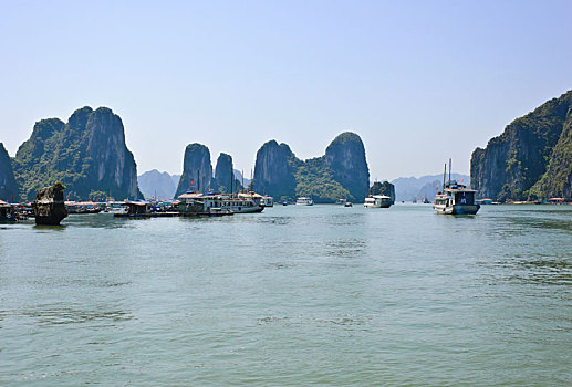 旅游,船,漂浮,渔村,下龙湾,越南