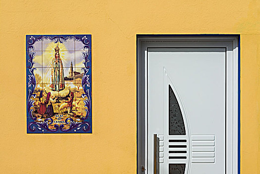 葡萄牙,亚速尔群岛,岛屿,房子,特写,宗教,上光瓷砖,砖瓦