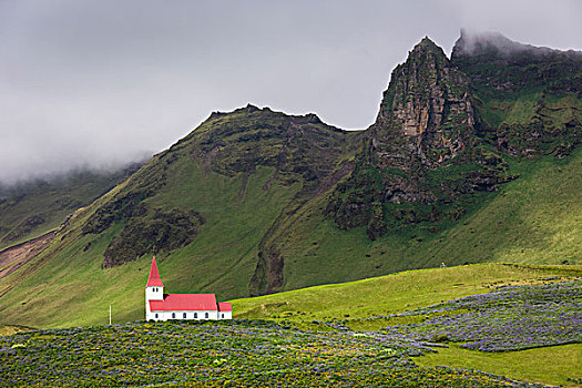 风景,教堂,山腰,冰岛