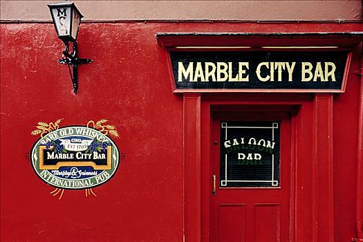大理石,城市,老,酒吧,建筑,红墙,标识,都柏林,爱尔兰,欧洲