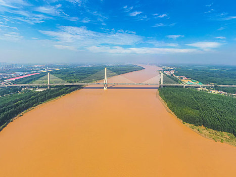 航拍济南建邦黄河大桥