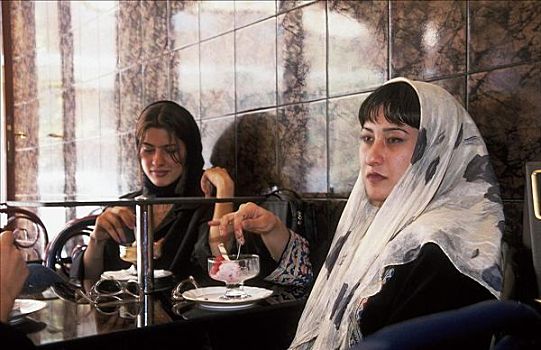 亚美尼亚人,区域,女人,围巾,咖啡馆,咖啡,亚洲
