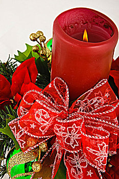 圣诞节,蜡烛,红丝带