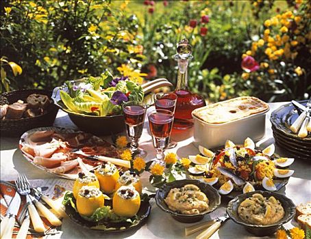 自助餐,多样,餐具,花园桌
