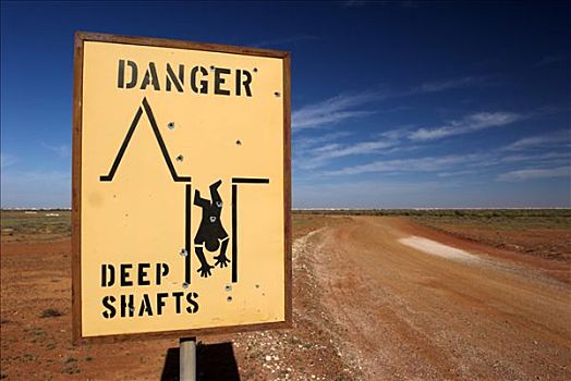 路标,警告,矿,澳洲南部,澳大利亚