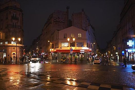 街景,夜晚,巴黎,法国