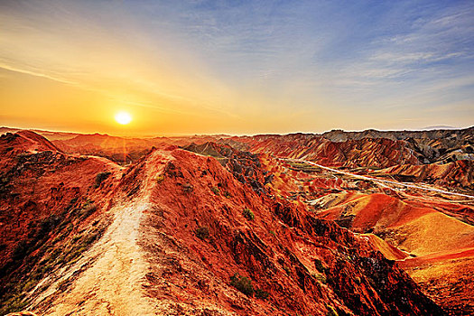 日出,日落,天际线,风景,红色,砂岩