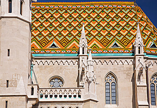图案,屋顶,特写,教堂,布达佩斯,匈牙利