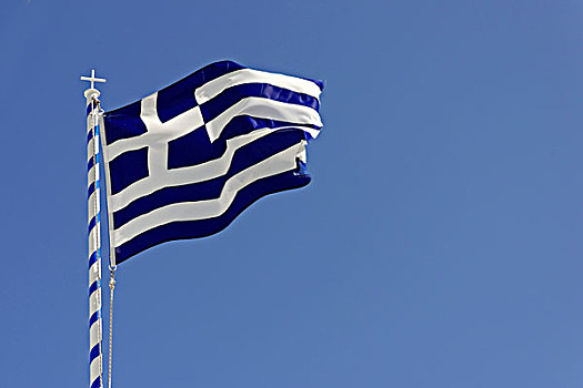 希腊国旗,锡拉岛,圣特林,基克拉迪群岛,希腊,欧洲