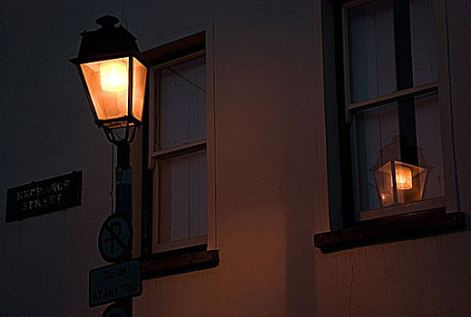 照亮,路灯,窗户,交换,街道,科克郡,爱尔兰