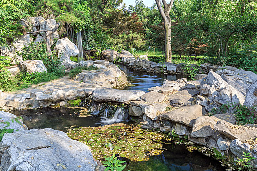 山东省临沂市王羲之故居,假山流水园林景观