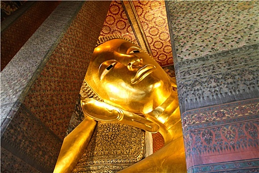 卧佛,金色,雕塑,寺院,曼谷,泰国