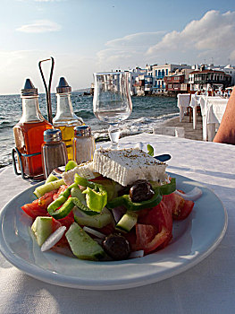 希腊沙拉,就餐,场景,希腊,岛屿,米克诺斯岛