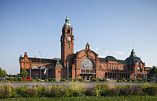 中心,火车站,威斯巴登,黑森州,德国,欧洲