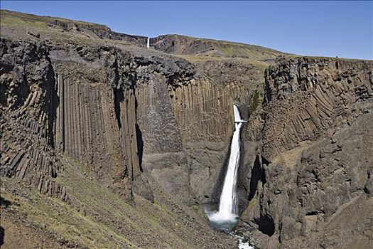 玄武岩,柱子,排列,瀑布,冰岛,大西洋
