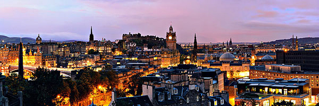 爱丁堡,城市风光,全景,夜晚,英国