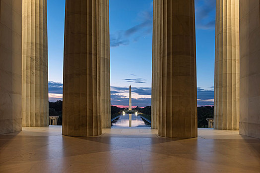 华盛顿纪念碑,反射,水池,黎明,室内,林肯纪念堂,国家广场,华盛顿特区