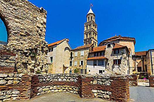钟楼,残留,石墙,宫殿,老城,分开,克罗地亚
