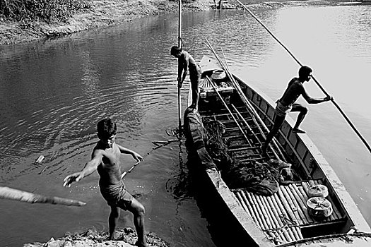渔民,准备,捕鱼,河,2007年