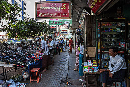 街道,出售,商店,道路,仰光,缅甸,亚洲