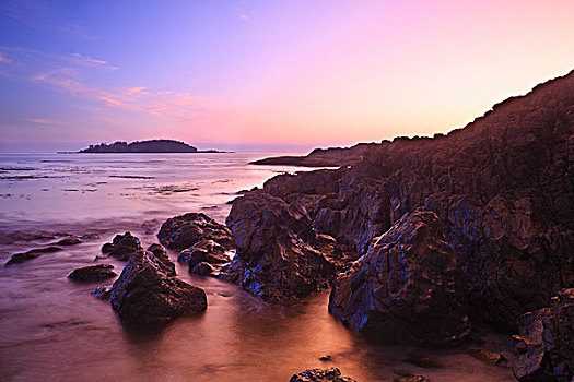 岩石,海岸线,日落,温哥华岛,不列颠哥伦比亚省