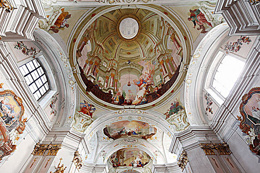 天花板,壁画,玛丽亚,朝拜,教堂,瓦绍,莫斯托格,区域,下奥地利州,奥地利,欧洲