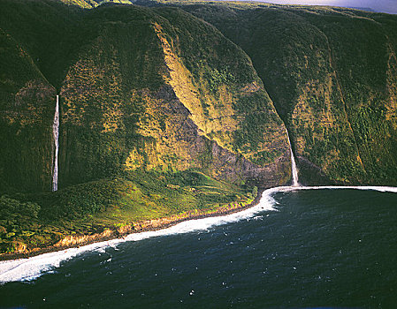 瀑布,翻滚,海洋,柯哈拉海岸,夏威夷大岛,夏威夷