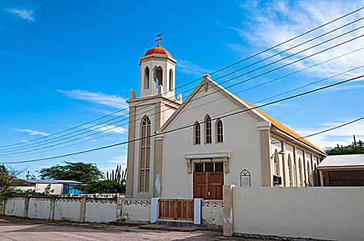 教堂,蓝天,线缆,阿鲁巴,安的列斯群岛,小安的列斯群岛,加勒比