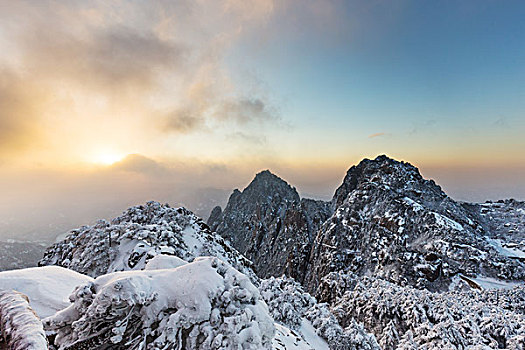 雪景,黄山,山,冬天